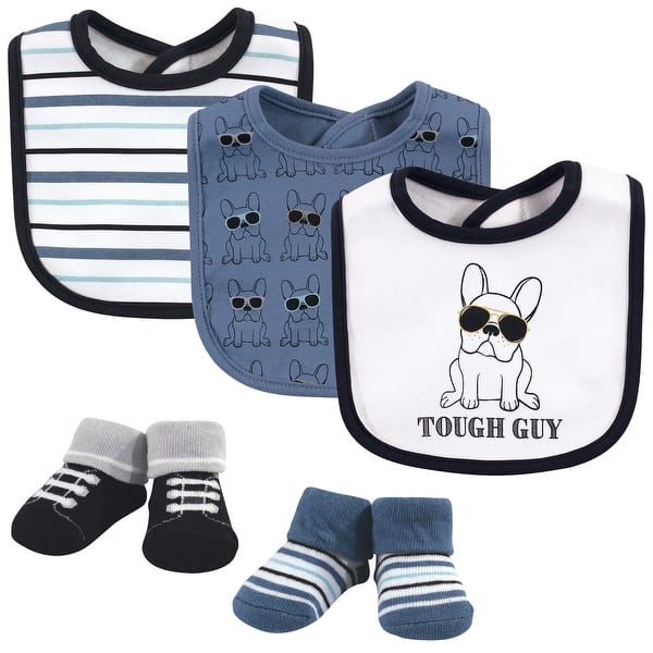 slide 1 of 1, Hudson Baby Infant Boy Cotton Bib and Sock Set 5pk, Tough Guy, One Size - Tough Guy - One Size One Size - Tough Guy