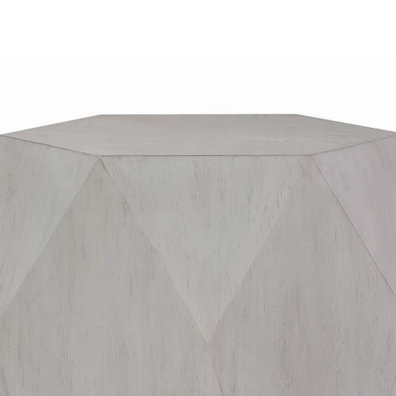Hano Side End Table, White Rubberwood, 22 Inch, Geometric Design Body
