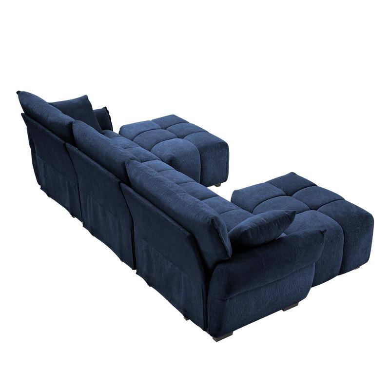 110.2" Chenille 3 Seater Upholstered Sofa, 2 Ottoman