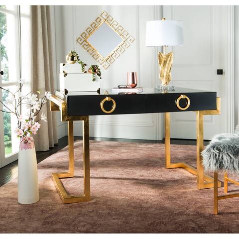 SAFAVIEH Couture High Line Collection Maia Gold Leaf Black Lacquer 2-Drawer Storage Desk