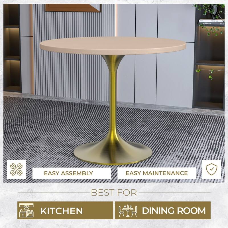 LeisureMod Verve 36" Round Dining Table with MDF Wood TableTop and Brushed Gold Base for Kitchen & Dining Room