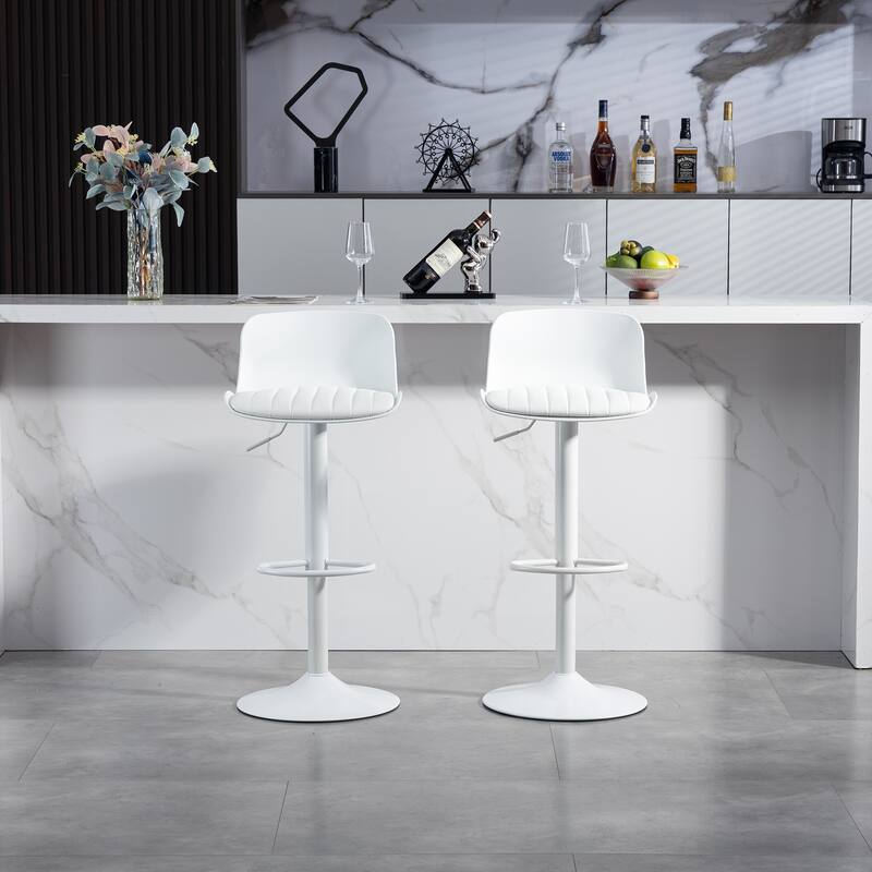 Bar Stools Set of 2 - Modern PU Leather Counter Height Barstools with Back, Height Adjustable Swivel Kitchen Island Chairs