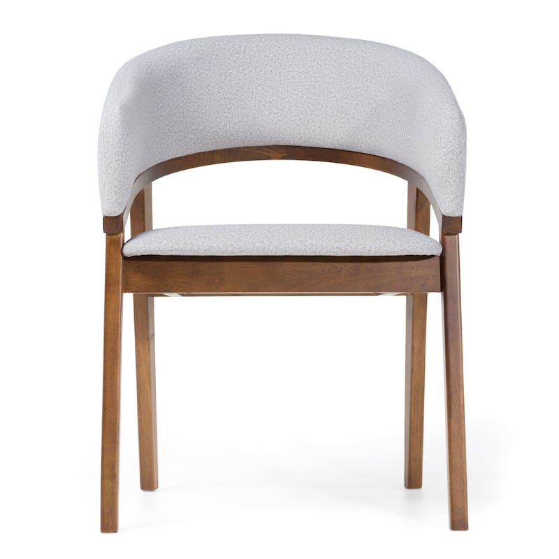 Cid Naj Dining Chair, Gray Fabric Cushions, Curved Walnut Brown Rubberwood