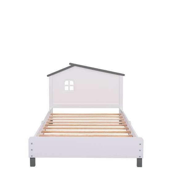 slide 2 of 10, Twin Rustic Kids Bed House Shaped Low Beds for Toddlers, Wood Frame,White White