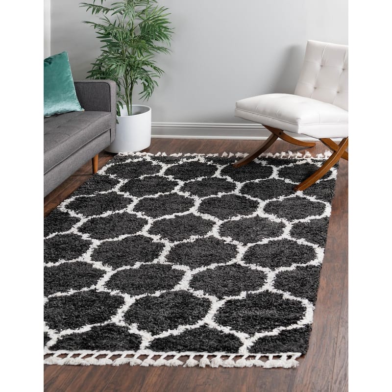 Shag Brico Collection Area Rug - 7'10"x10' - Black-White