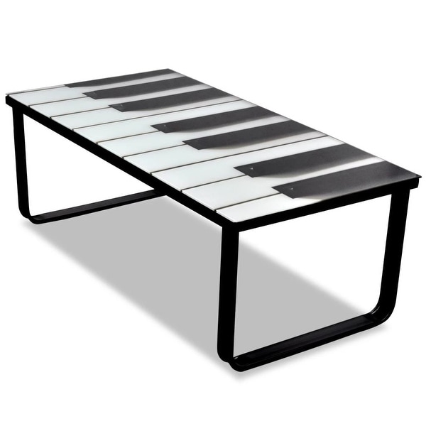 vidaXL Coffee Table with Piano Printing Glass Top
