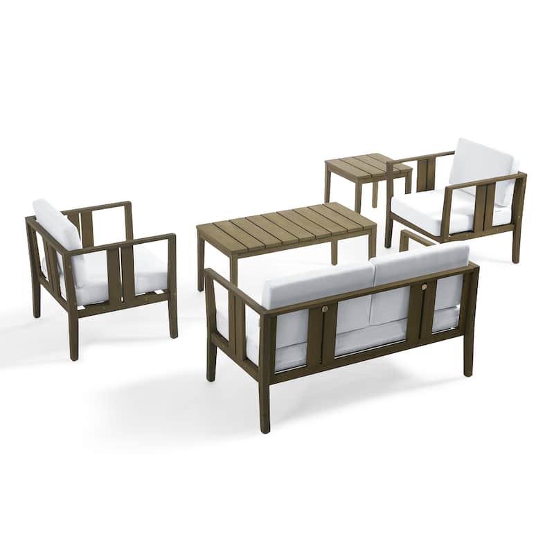 5-Piece Patio Furniture Solid Teak Outdoor Conversation Set