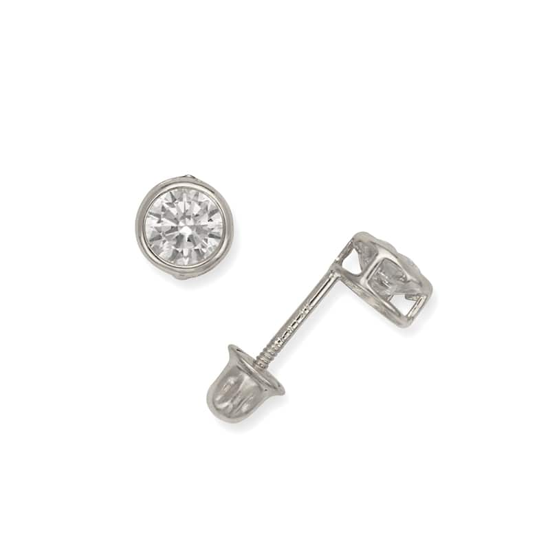 Curata 14k Gold Bezel-set 4mm Cubic Zirconia Stud Screw Back Earrings - White