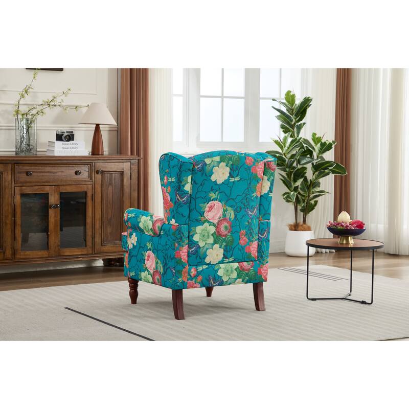 Accent Chair Side Chair Reception Chair with Wood Legs, Cyan Single Sofa Chair Leisure Chair Office Chair