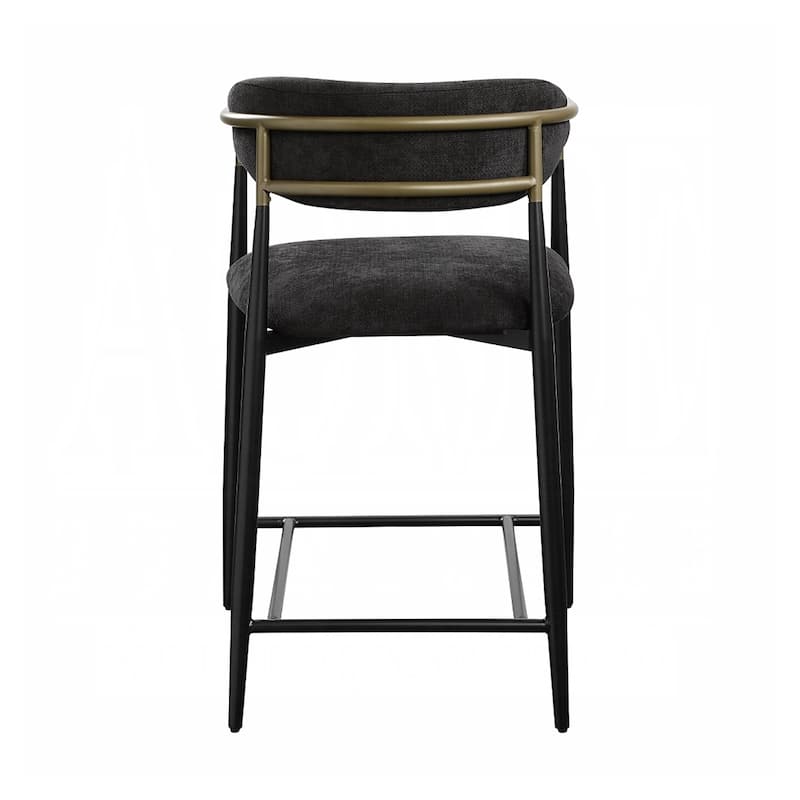 Set of 2 Chenille Upholstered Counter Height Chairs with Tapered Legs in Black