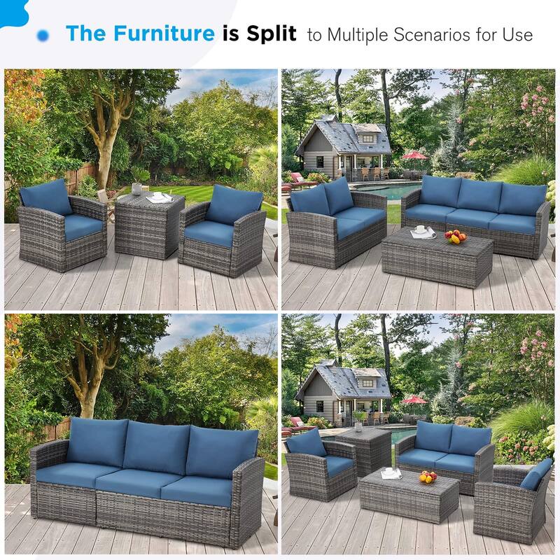 AECOJOY 7-Pieces Patio Sectional Sofa Outdoor Wicker Furniture Set
