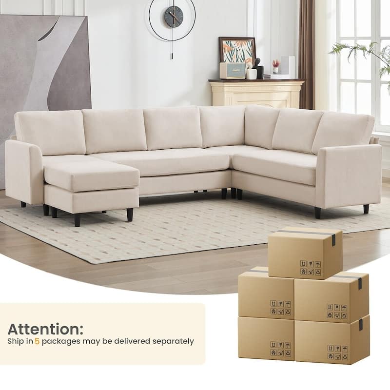 Modern U-Shaped Chenille Modular Sectional Sofa with Ottoman, Overized Corner Couch for Living Room - 107" W