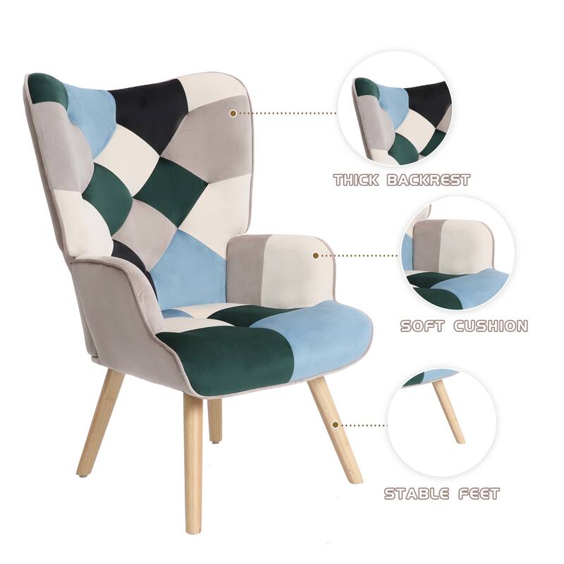 Creative Splicing Cloth Accent Chair with Ottoman