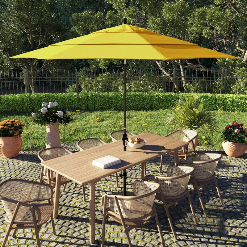 California Umbrella 11' Rd. Alum/Fiberglass Rib Market Umb,Crank Lift/Collar Tilt, Dbl Wind Vent, Black Finish, Olefin Fabric - Lemon