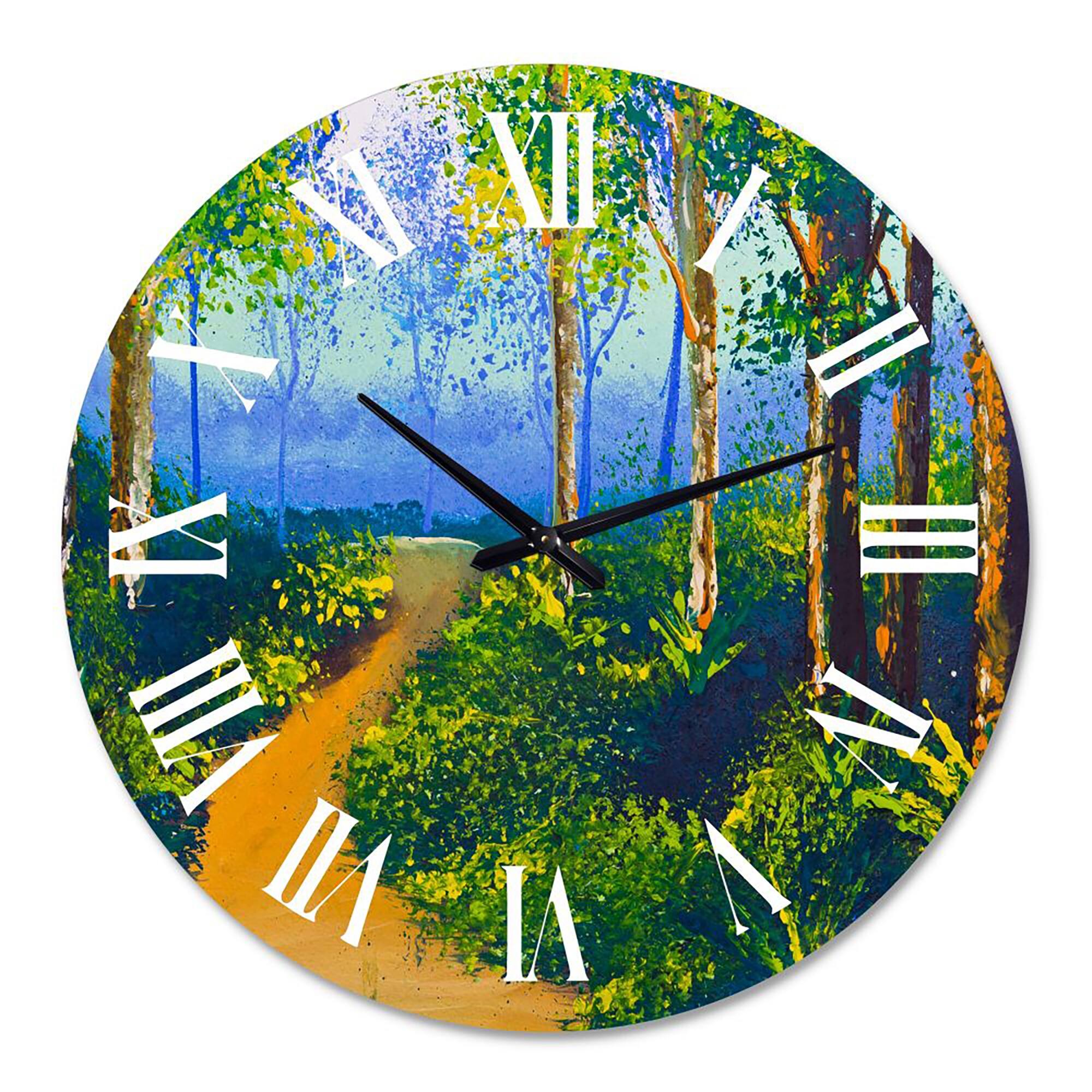 Designart 'Simple Road in Spring Tree Forest' Farmhouse wall clock ...