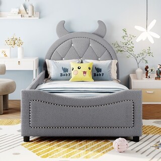 Gray Twin Size Upholstered Daybed with OX Horn Shaped Headboard