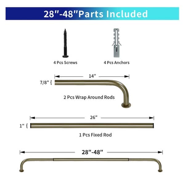 dimension image slide 6 of 25, Energy-saving Wraparound Adjustable French Blackout Curtain Rod Set