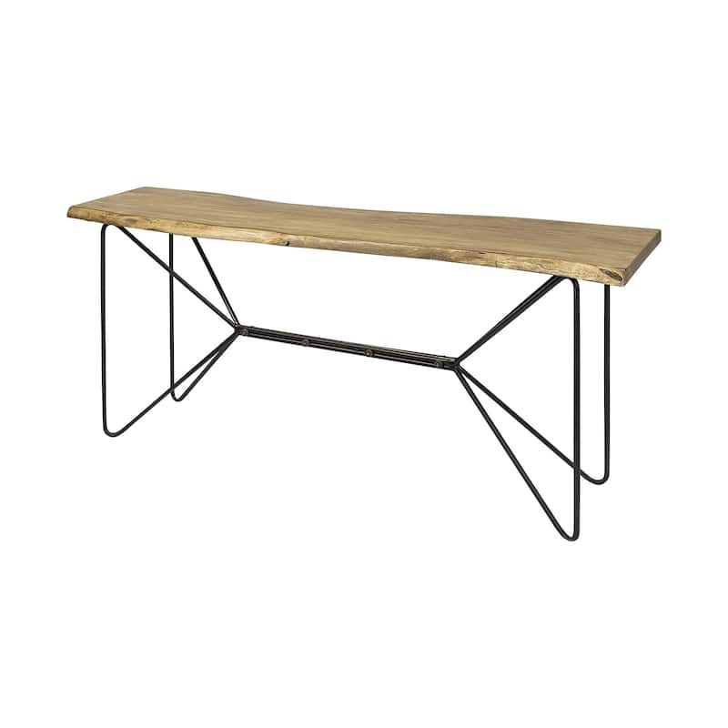 HomeRoots Light Brown Live Edge Solid Acacia Wood Console Table With Black Matte Iron Frame - 16