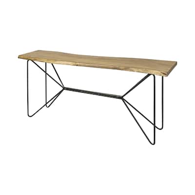 HomeRoots Light Brown Live Edge Solid Acacia Wood Console Table With Black Matte Iron Frame - 16