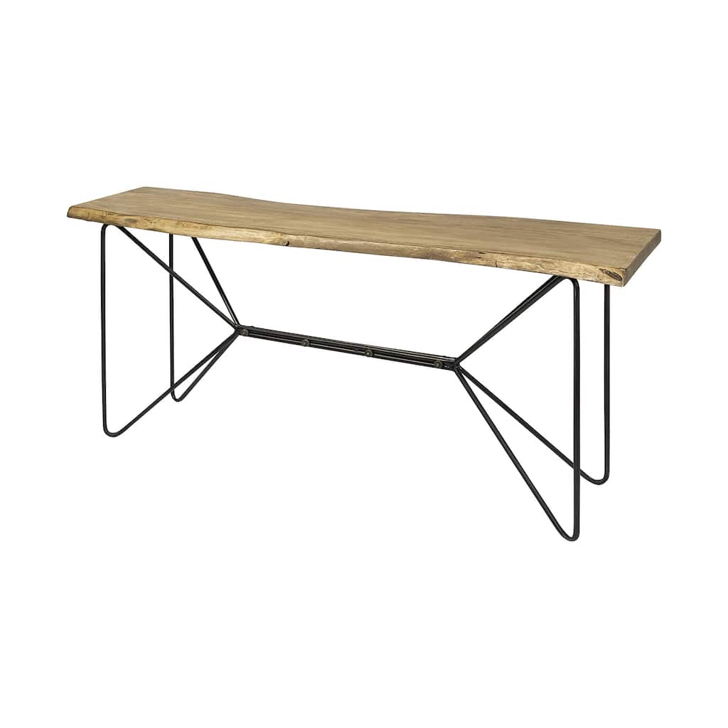HomeRoots Light Brown Live Edge Solid Acacia Wood Console Table With Black Matte Iron Frame - 16