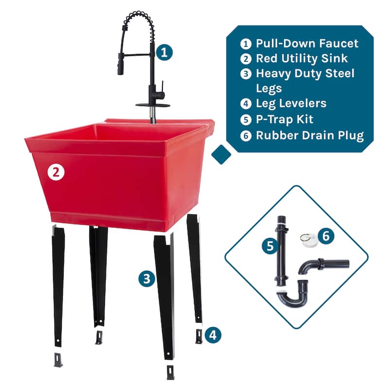 TEHILA Utility Sink Laundry Tub with Black High Arc Coil Faucet