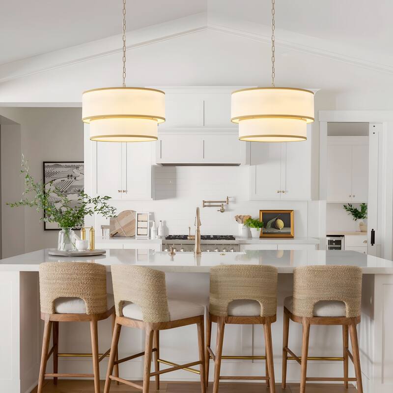 Starsky 5-Light White Fabric Drum Chandelier