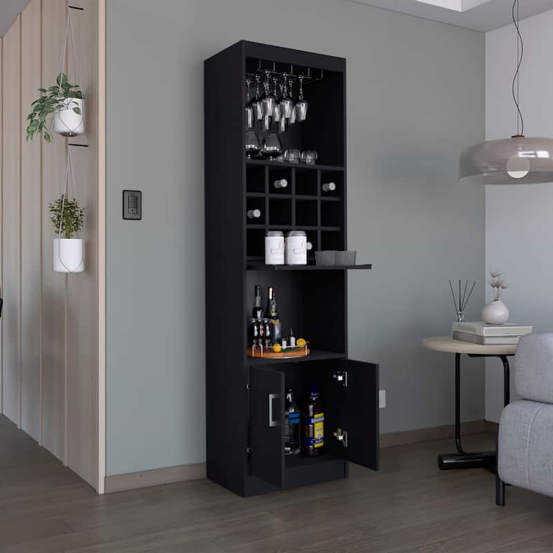 Kevil 71-Inch Tall Bar Cabinet 5-Tier Modern Bar Cabinet with Glass Holder Stemware Rack, Wine Cabinet, Liquor Cabinet