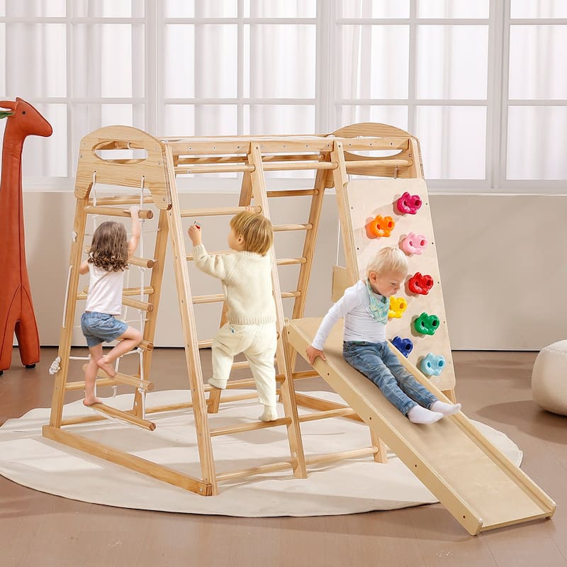 7-in-1 Wooden Toddler Climbing Toys Indoor Playground Suitable for Preschool or Home