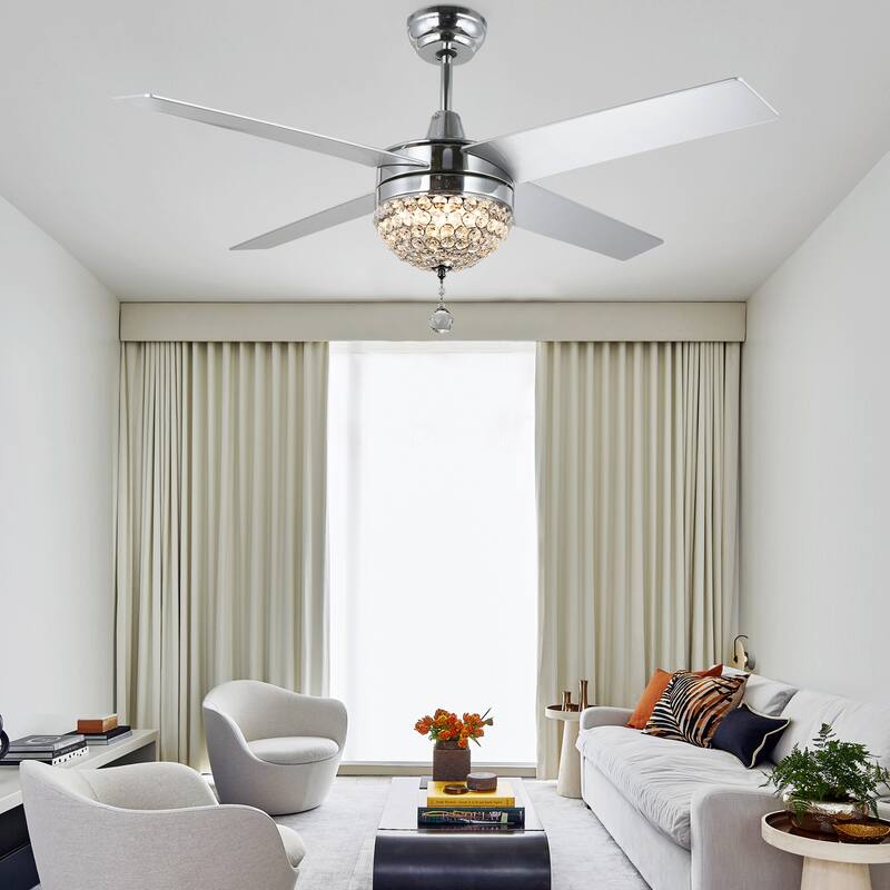 Bella Depot 52" Modern Crystal Ceiling Fan with LED Light, Reversible Ceiling Fan with Remote Control