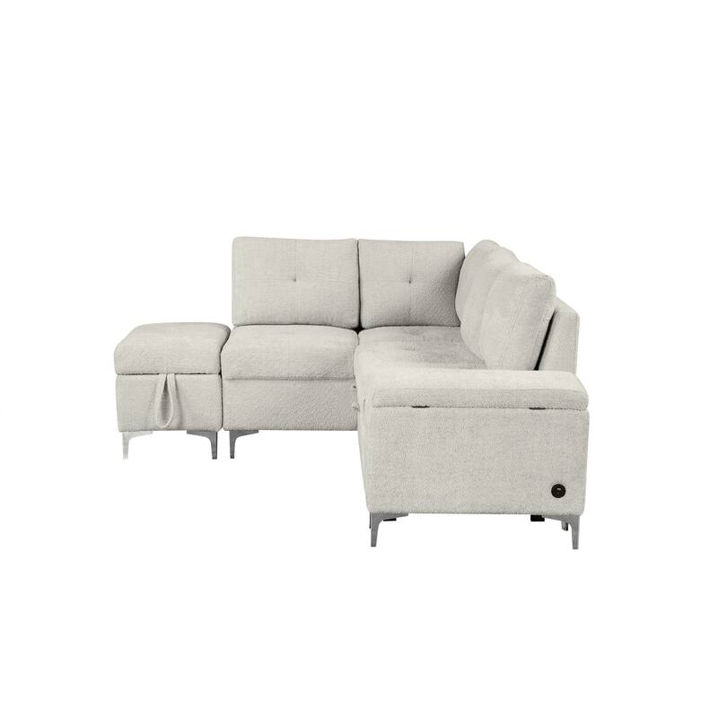 88.2" Chenille L-Shaped Sectional Sofa with Versatile Sofa Bed Design, Ample Storage Space, Two Cup Holders and USB Ports