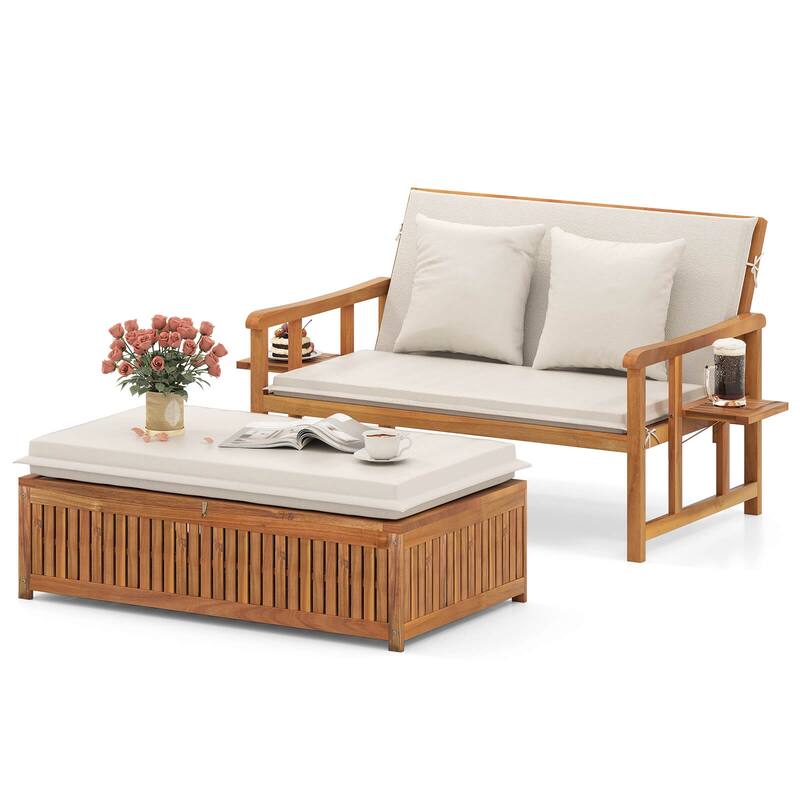 Costway Outdoor Wooden Daybed with 4-Level Backrest & Removable - See Details