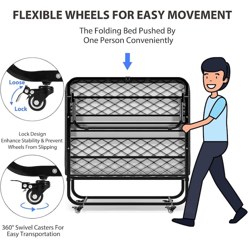 Folding Bed Rollaway Bed Guest Bed with Mattress