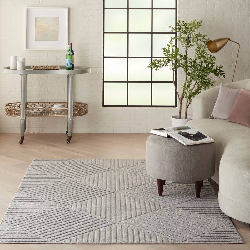 Nourison Palamos Textured Geometric Stripes Indoor/ Outdoor Area Rug