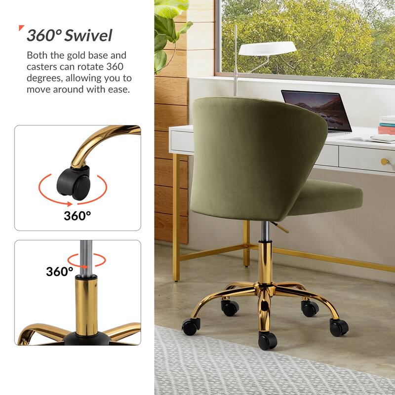 Ilia Modern Velvet Wingback 360 degree Ergonomic Office Task Chair with Channel Tufted Back by HULALA HOME