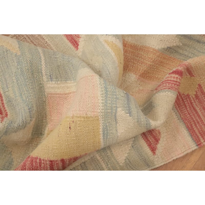 Hand Woven Oriental 100% Wool Carpet Southwestern Geometric Multi-Colored Kilim Area Rug - 4' 1'' X 2' 0''