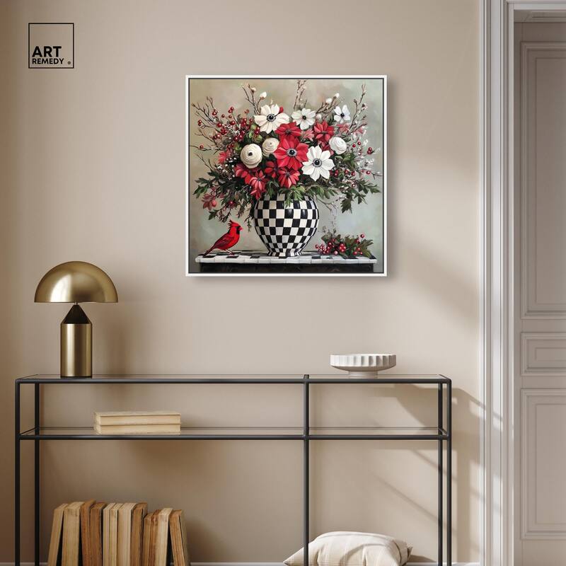 Checkerboard Vase Blooms I Canvas by Art Remedy