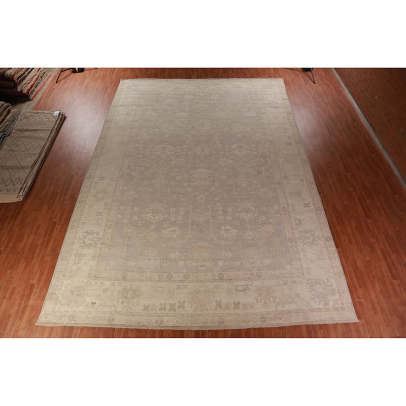 Hand Knotted Oriental 100% Wool Carpet Transitional All-Over Brown Oushak Area Rug - 19' 0'' X 13' 0''