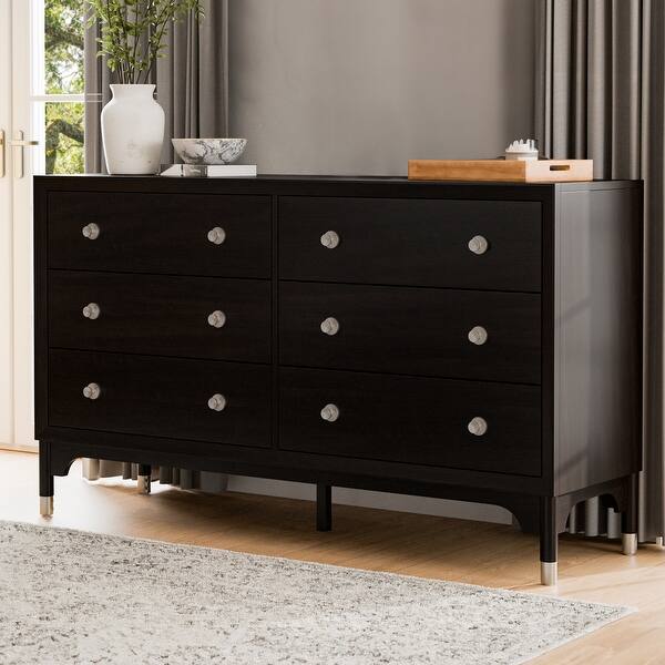Furniture of America Forma Mid-Century Modern Black Solid Wood 6-Drawer Dresser