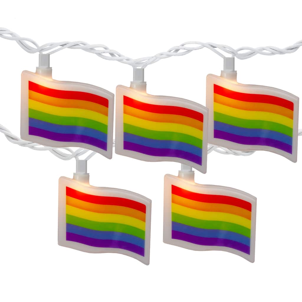 10-Count Clear Pride Flag Novelty String Light Set 7.5ft White Wire