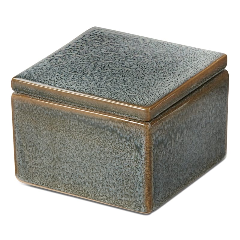 Blue Decorative Stoneware Box - Ceramic Storage for Summer Decor, 3" H x 4.25" L x 4.25" W, Wipe Clean, Decorative Use Only