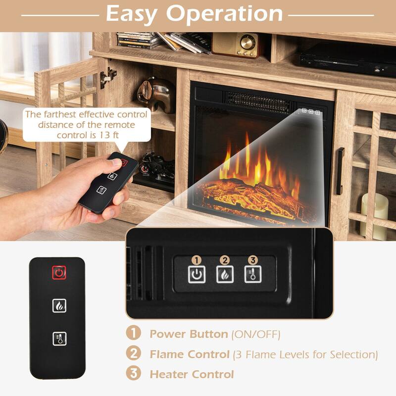 Gymax 48'' Fireplace TV Stand W/ 1400W Electric Fireplace for TVs up