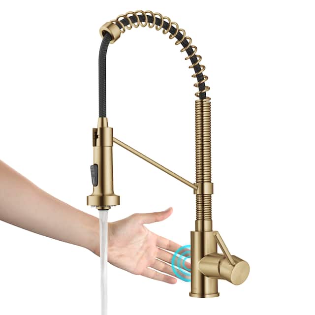 Kraus Bolden 2-Function 1-Handle Commercial Pulldown Kitchen Faucet - KSF-1610 - 18 3/4" Height (Touchless Sensor) - BB - Brushed Brass