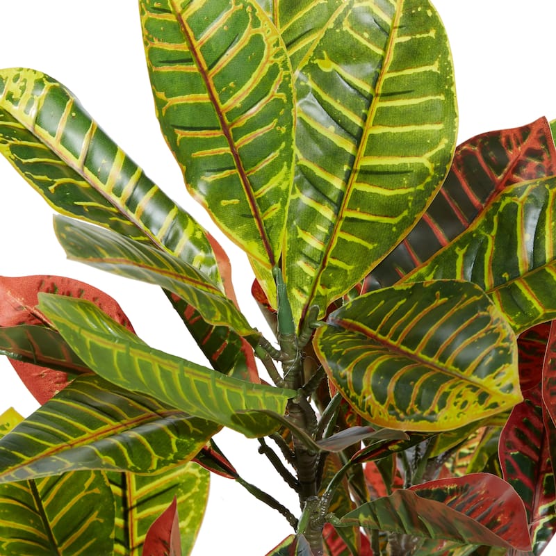 Faux Foliage Croton Artificial Plant with Realistic Leaves and Black Plastic Pot - Green - Roche River Decor