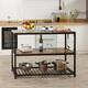 Multifunction Kitchen Island with Undershelves and Side Hooks - Portable - Wood
