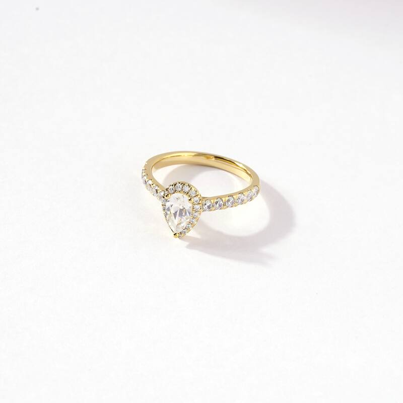 1ct TDW Diamond Pear Shape Halo Ring in 10k Gold for Women - 6 - Yellow