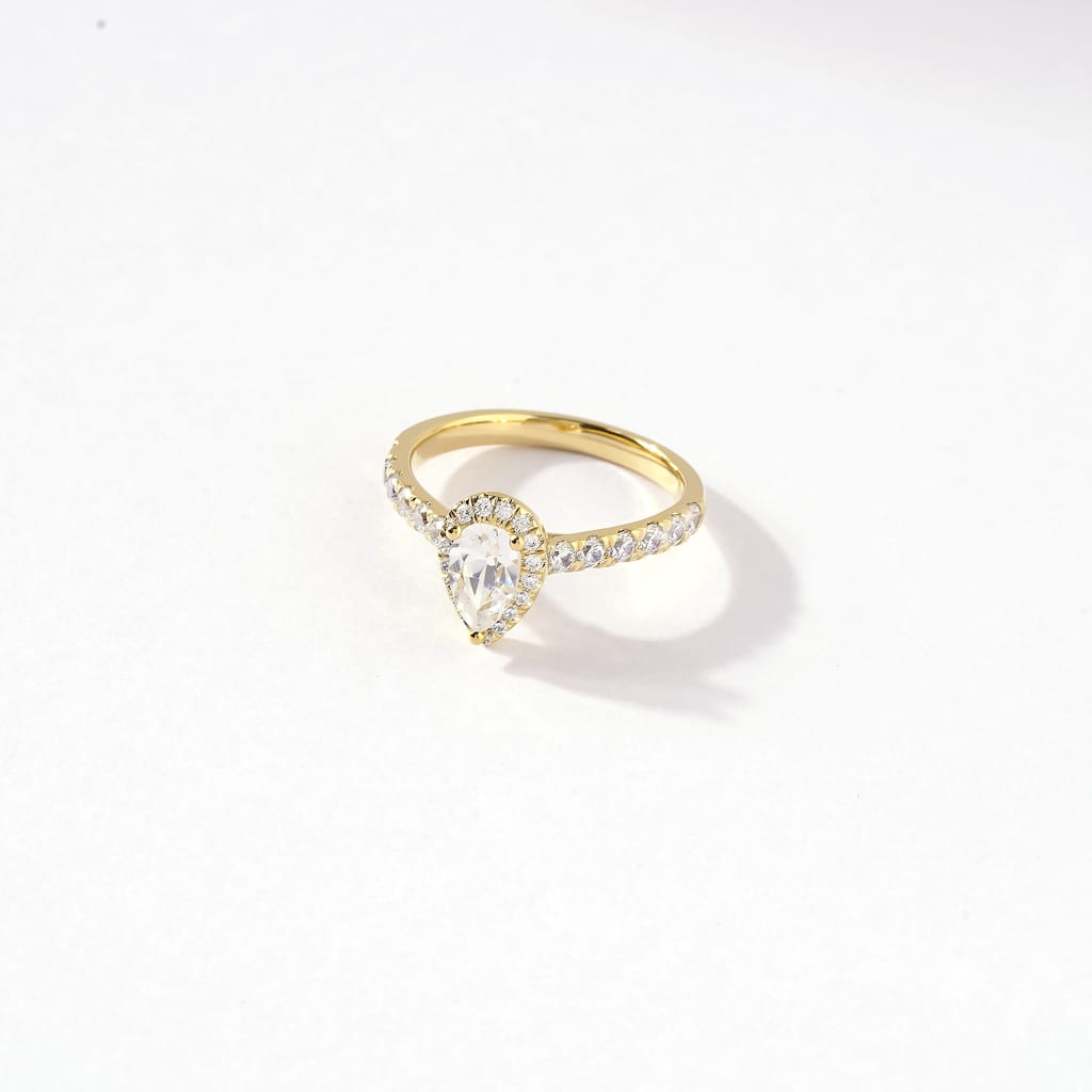 1ct TDW Diamond Pear Shape Halo Ring in 10k Gold for Women