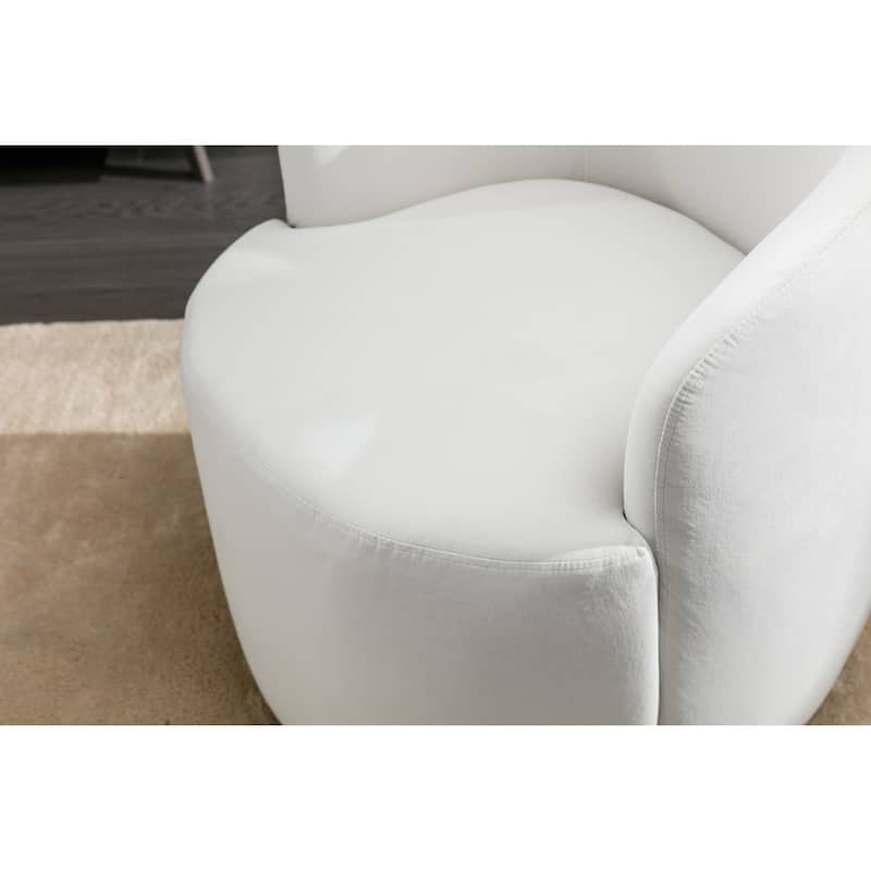 Velvet Fabric Swivel Accent Armchair Barrel Chair With Black Powder Coating Metal Ring