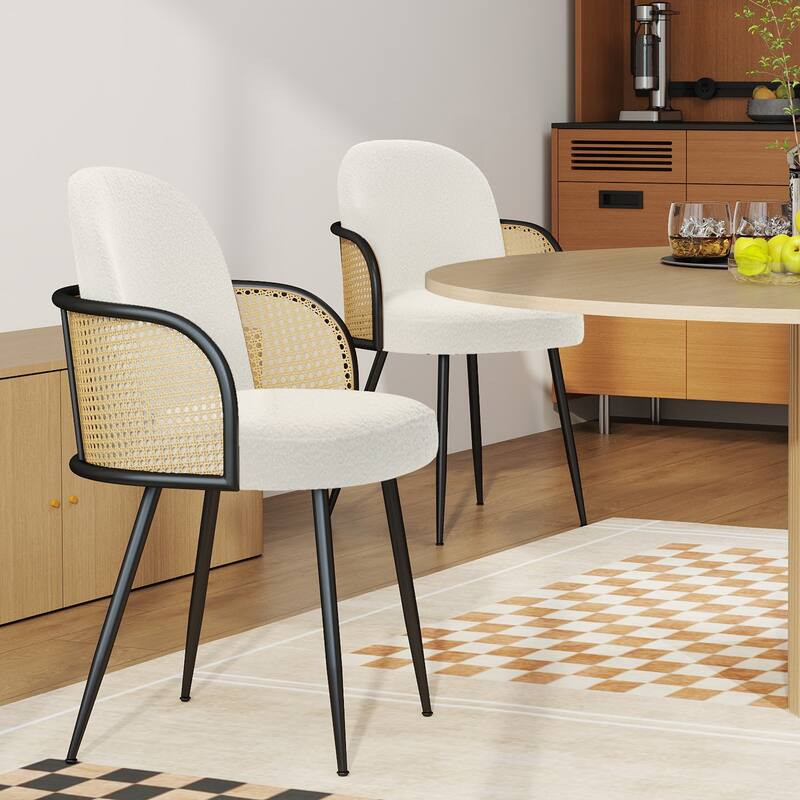 Upholstered Rattan Dining Chairs Set of 2, Arm Side Chair - 21.8" W x 24.2" D x 33" H