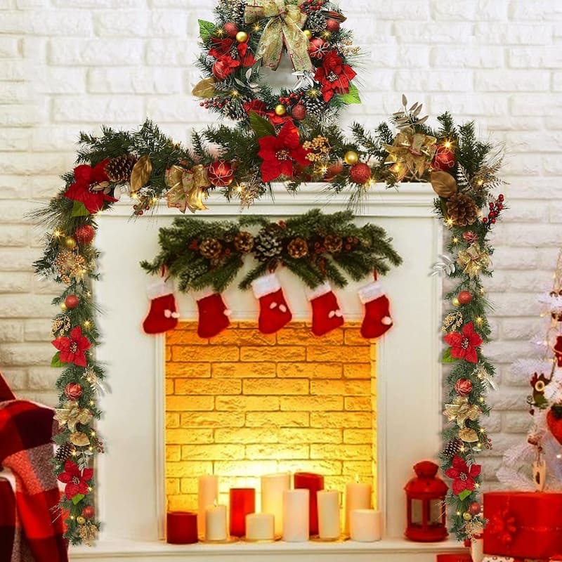 6FT Battery Powered Xmas Garland Prelit Lights Indoor/Outdoor with Timer - N/A