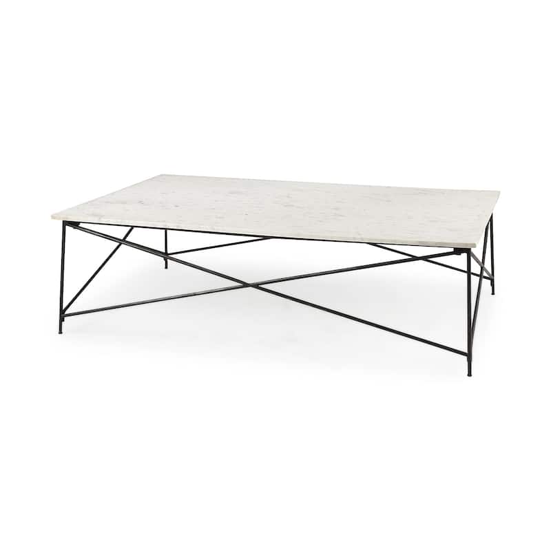 HomeRoots 35" White And Black Genuine Marble And Iron Coffee Table - 35